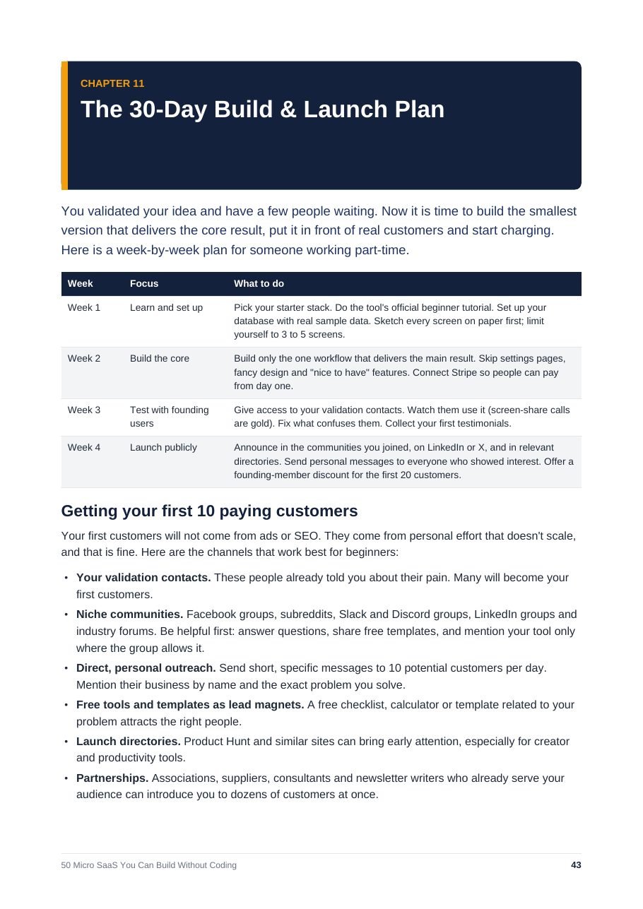 Page 43: the 30-day build and launch plan, week by week